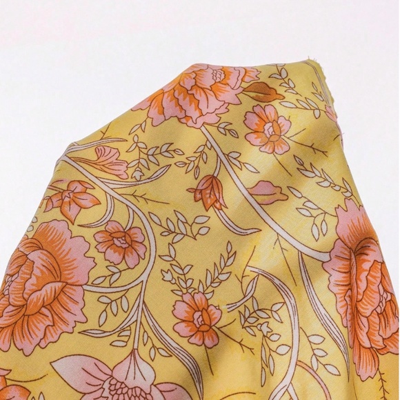 Yellow Floral Printed Boho Long Sleeve Blouse Loose Fit Neck Ties - Picture 7 of 8